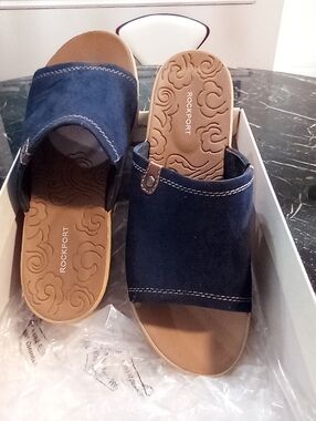 Rockport Navy Suede Open-Toe Slide Sandals